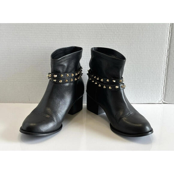 Matisse Rocker Ankle Boots Women’s 7.5M Black Leather Spike Studded Moto Pull On - Picture 9 of 16